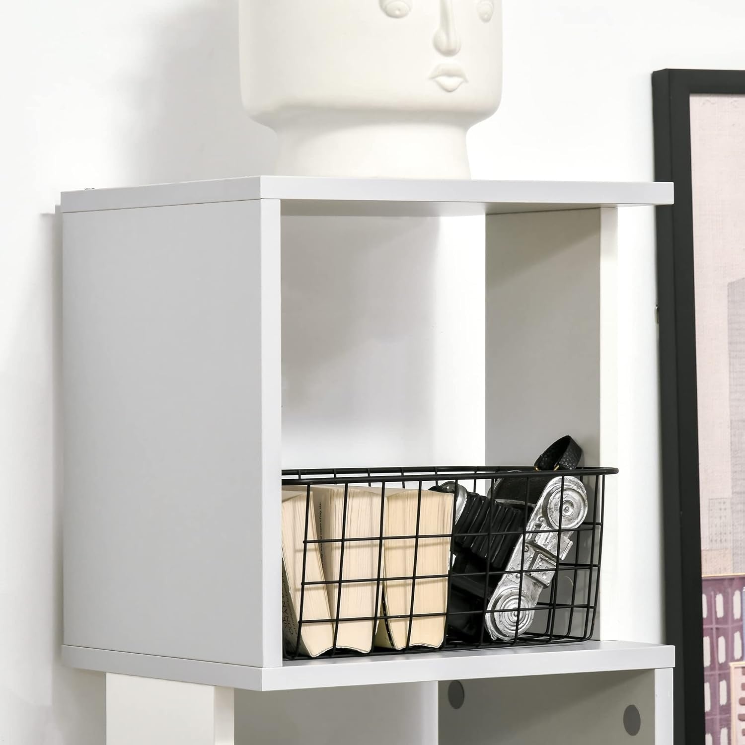 Modern 5-Tier Bookcase Storage Unit with Open Shelves – White & Light Grey