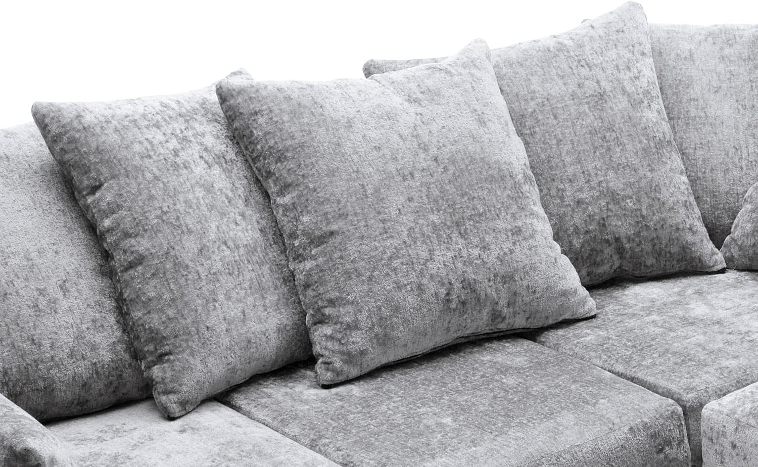 L Shaped Corner Sofa Light Grey Chenille – 5 Seater Couch w/ Cushions & Support