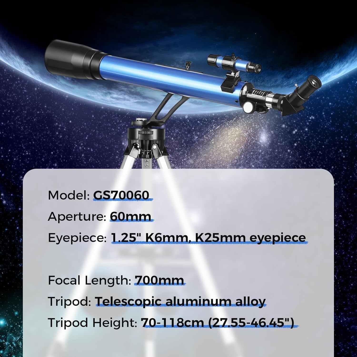 60/700mm Beginner Telescope | 28–116x Magnification | Phone Adapter AZ Tripod
