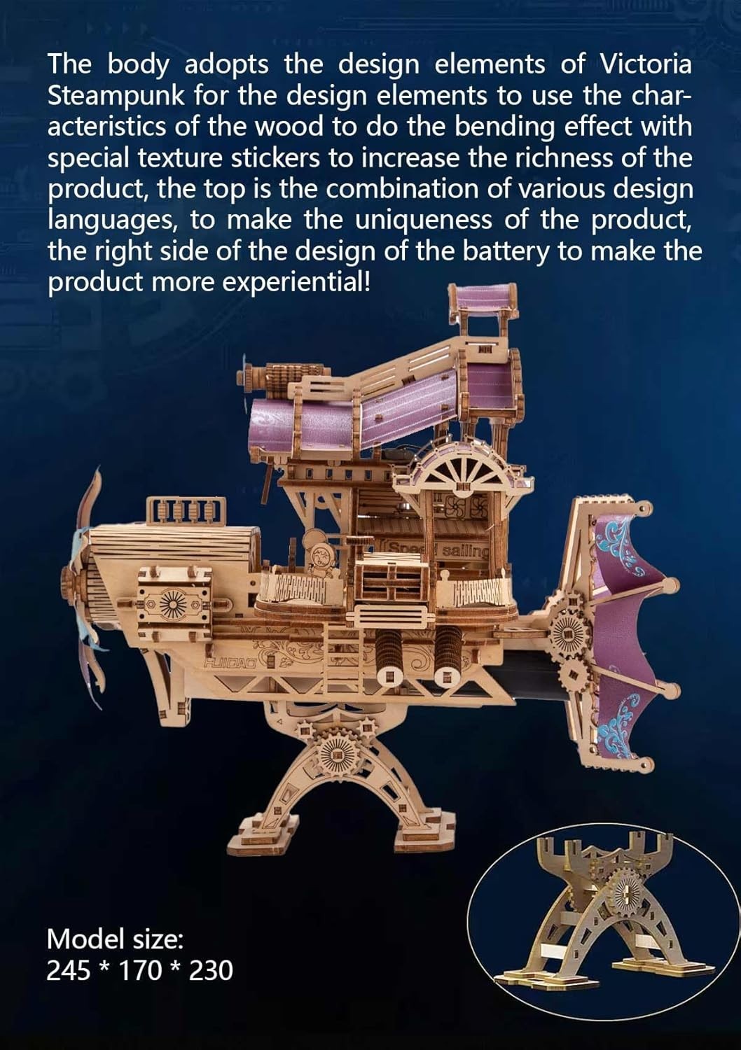 3D Wooden Spaceship Puzzle Kit, 266+ Pieces, Steampunk Model, DIY Mechanical Toy