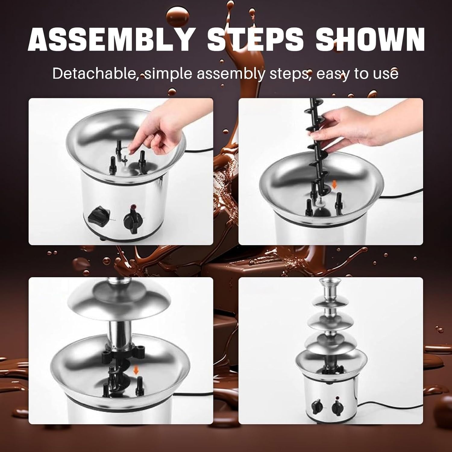 4 Tier Chocolate Fountain Stainless Steel Fondue Machine 4lb
