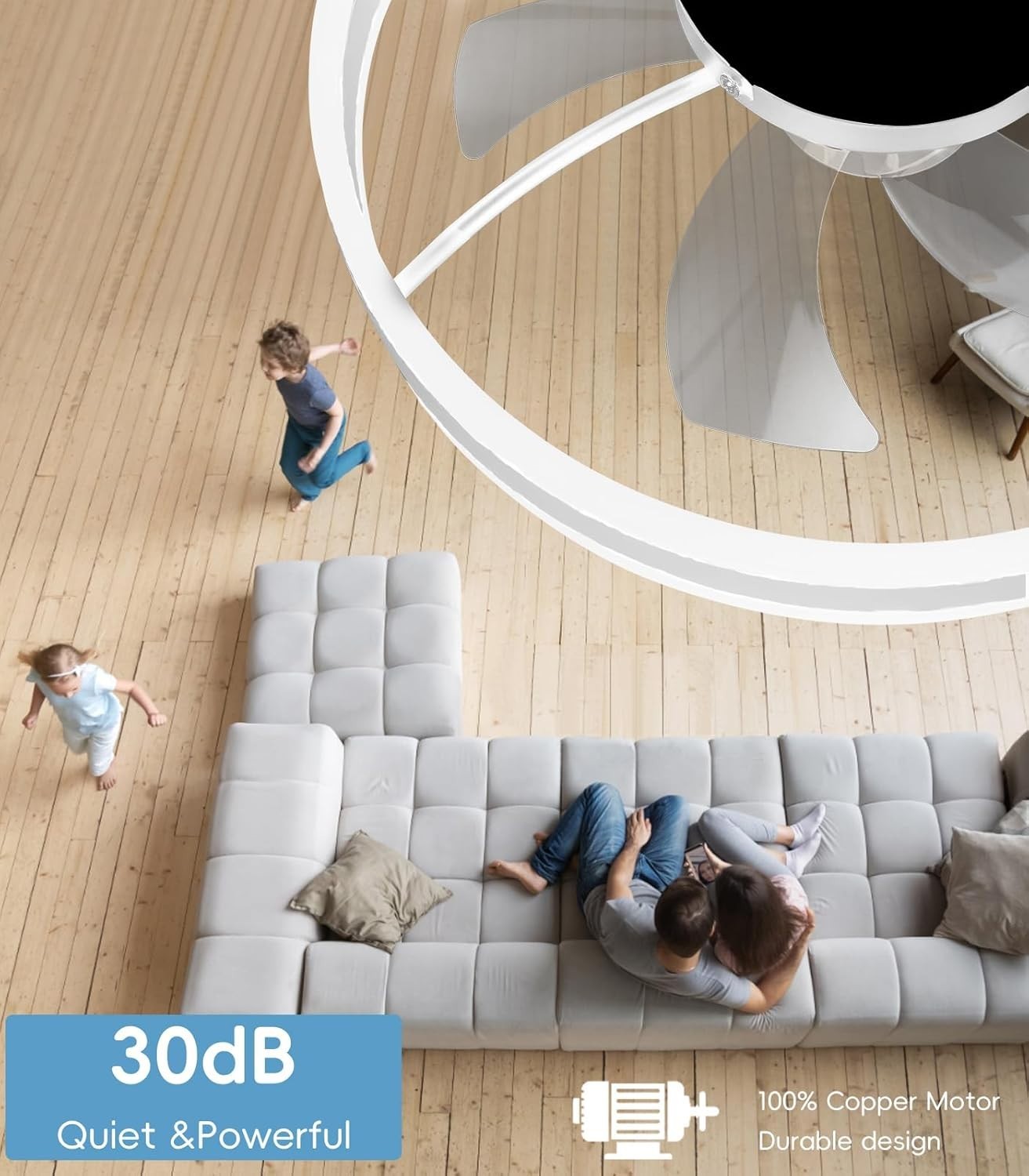 50cm Smart Ceiling Fan Light, 6-Speed Dimmable Reversible LED, Quiet Grey