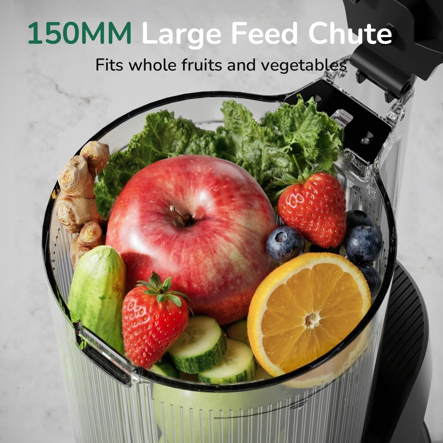 Cold Press Juicer 150mm Wide Feed Opening 3 in 1 Brushless Motor