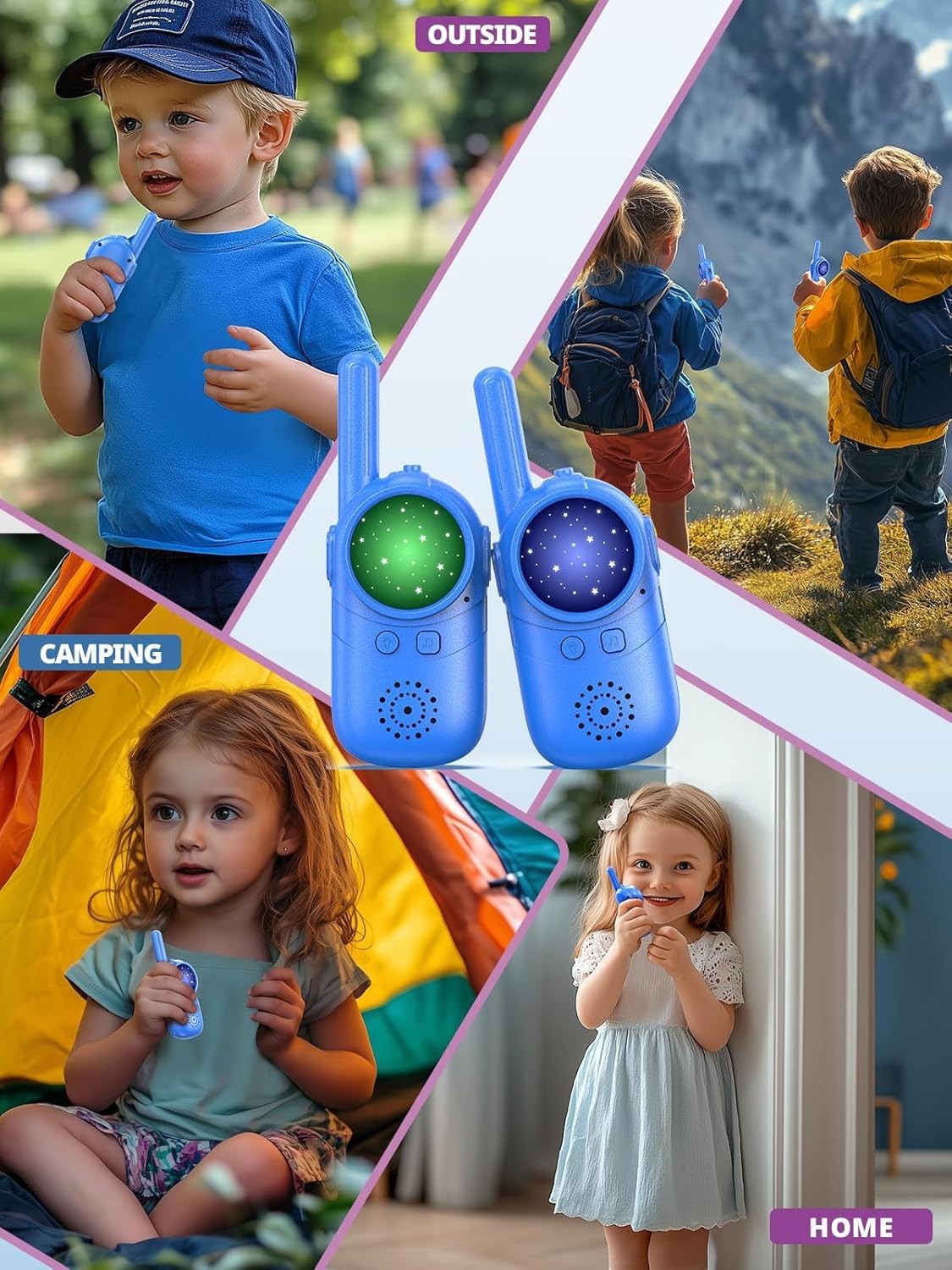 Kids Rechargeable Walkie Talkies 2 Pack Long Range Toddler Toy Blue