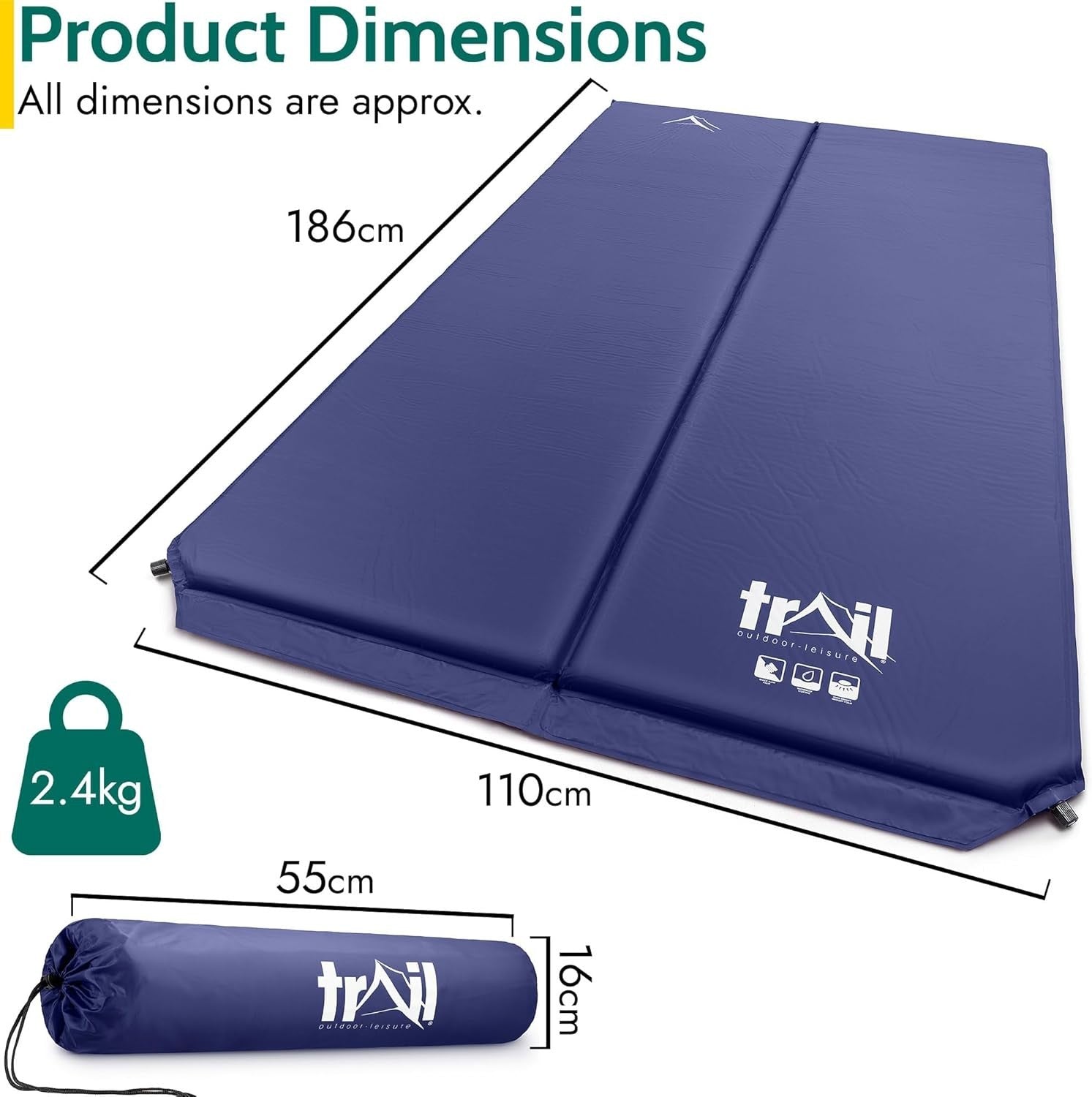 Double Self-Inflating Camping Mat – Lightweight, Waterproof, Portable 2.5cm