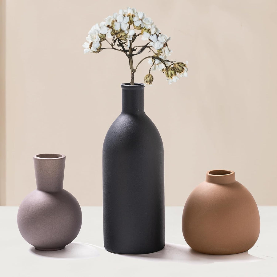 Ceramic Vase Set 3 Modern Boho Decor Pampas Grass Table Shelf Display