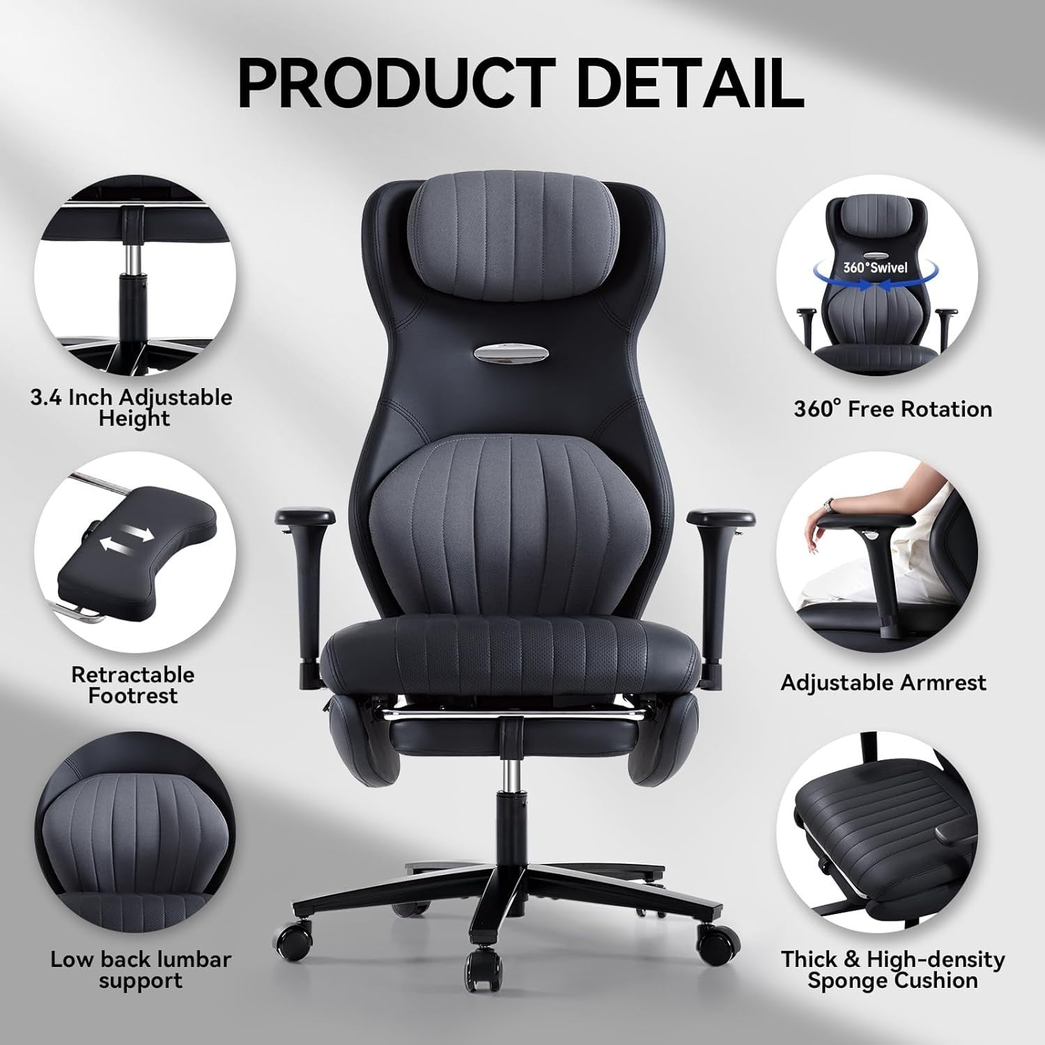 Ergonomic Reclining Gaming Chair Office Desk Chair Faux Leather 4D Arms Black