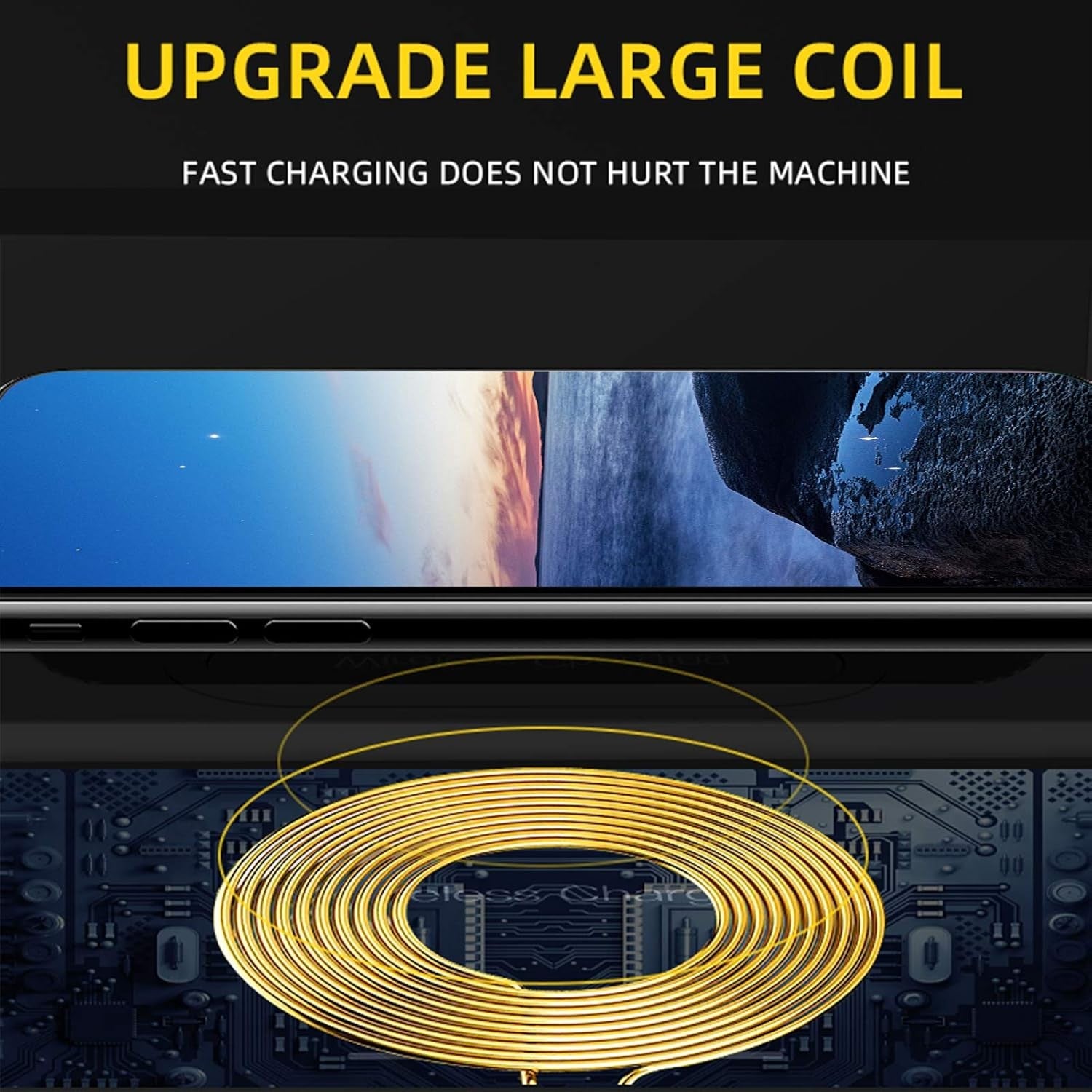 Black Wireless Charger Alarm Clock Qi Phone Charging Digital Display