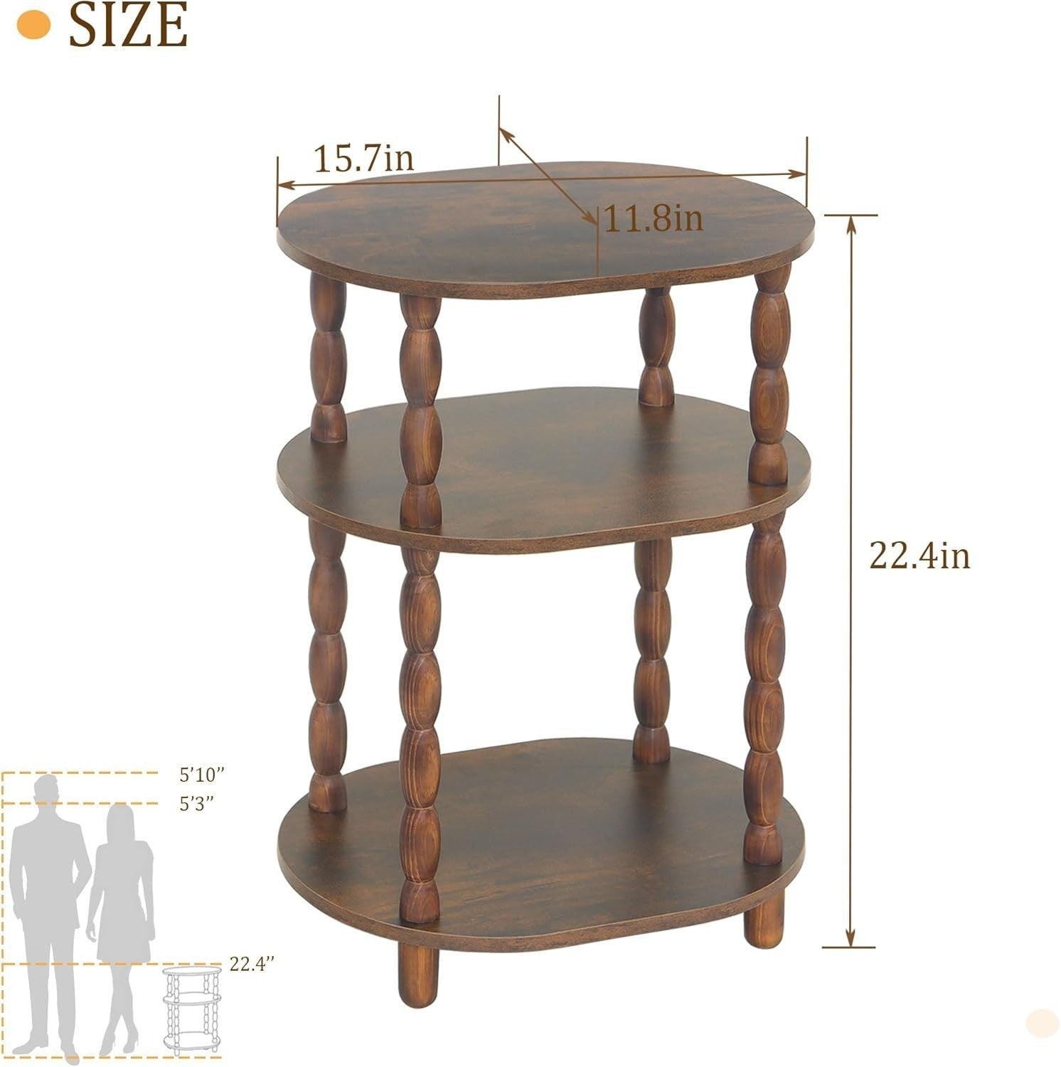3-Tier Oval Side Table with Storage, Compact Modern End Table for Living Room