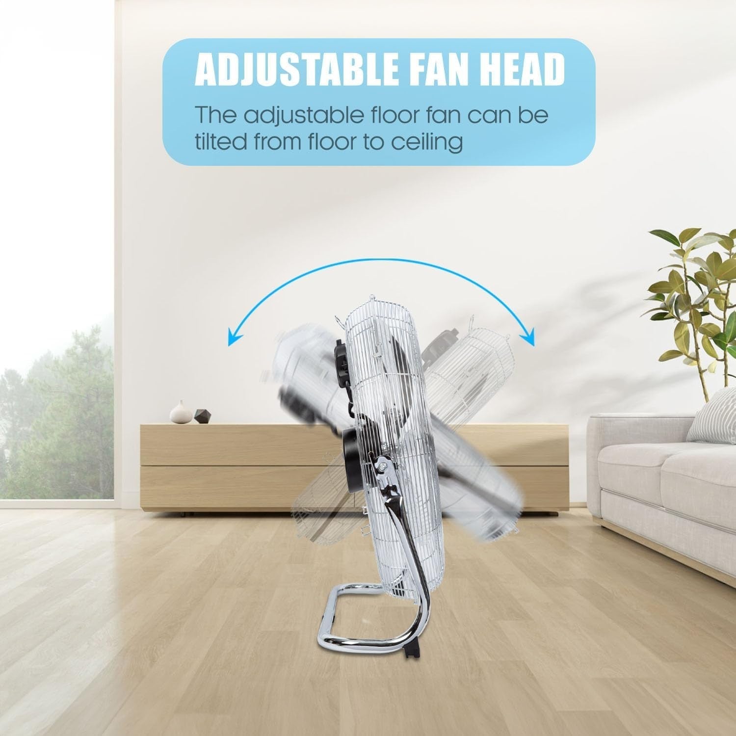 20-Inch Chrome Floor Fan – 3 Speed Adjustable Head High Power Gym Cooling Fan