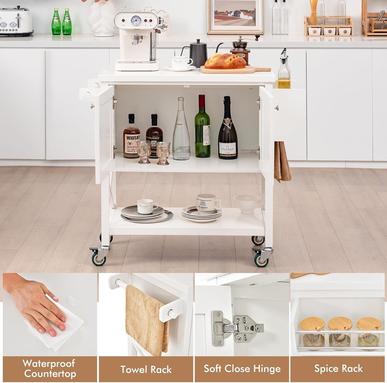 Kitchen Island Trolley Rolling Storage Cart Cabinet Spice Rack Wheels