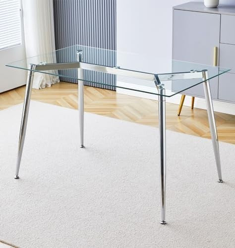 120cm Rectangular Glass Dining Table with Chrome Legs 4-6 Seater