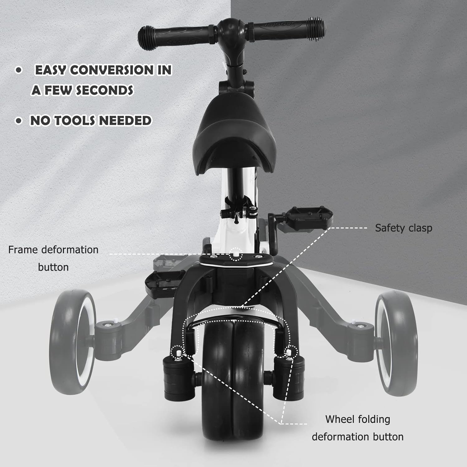 3 In 1 Toddler Tricycle Balance Bike Baby Walker Adjustable White 1-4Y