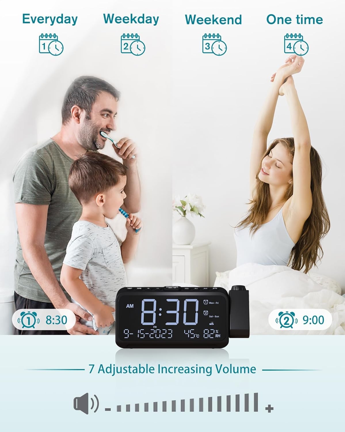 Projection Alarm Clock Ceiling Large Display Dual Alarm Temp Humidity