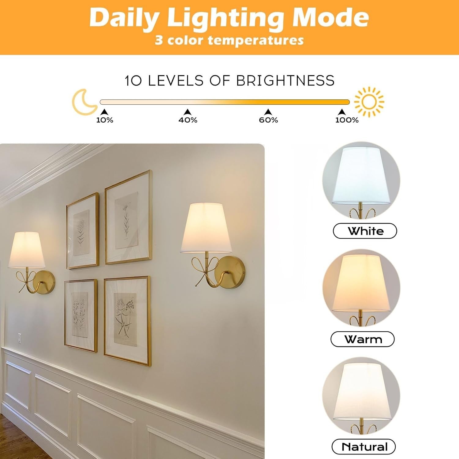 Wireless Gold Wall Lights Set of 2, Rechargeable, 15 Colour Modes + Remote