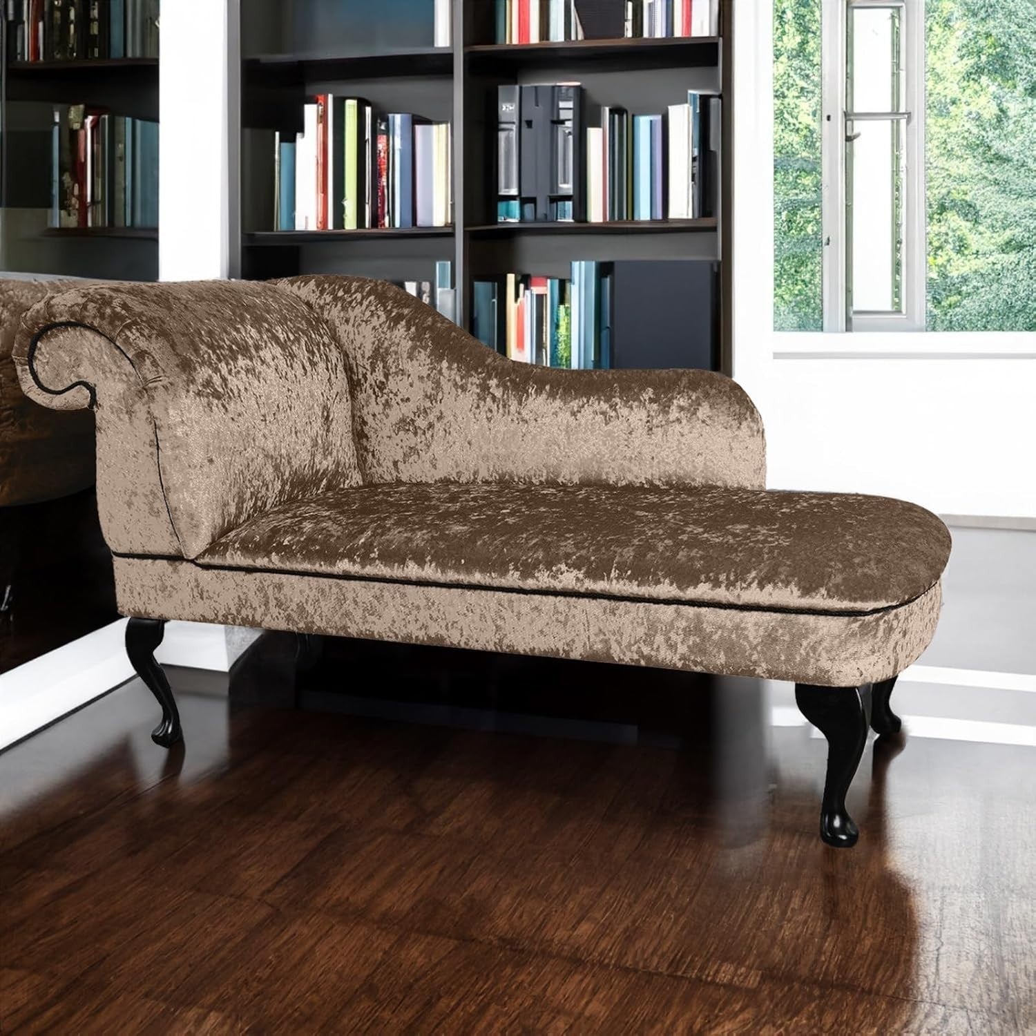 Shimmer Velvet Chaise Lounge Sofa Stone – Left Hand, UK Handmade