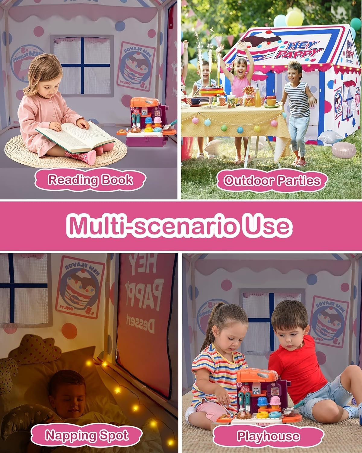 Dessert Shop Kids Play Tent Indoor Outdoor w Lights Toys Windows