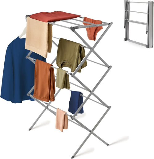 Slimline 3 Tier Clothes Airer Foldable Drying Rack Heavy Duty Grey