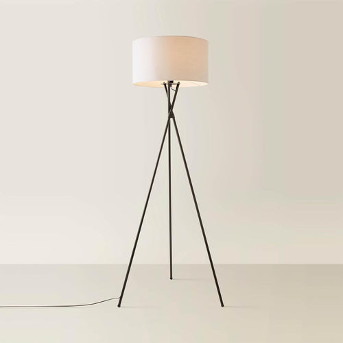 Pale Grey Tripod Floor Lamp Black Metal Stand Modern Tall Living Room Light