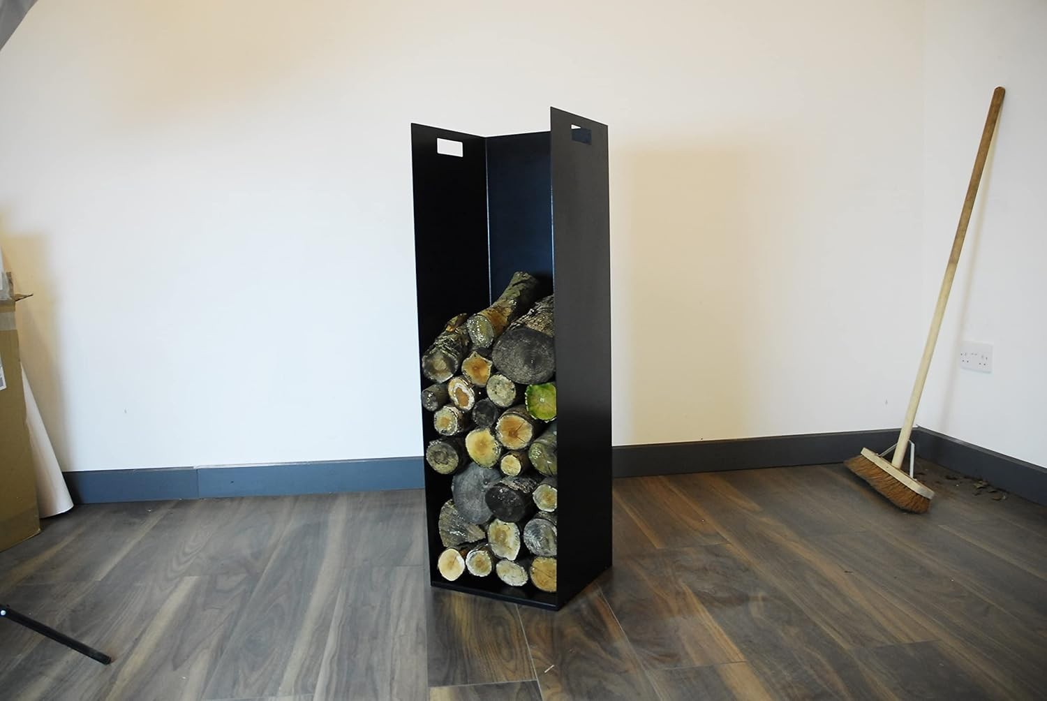 Steel Firewood Log Holder with Handles & Rubber Feet, Modern Indoor Storage