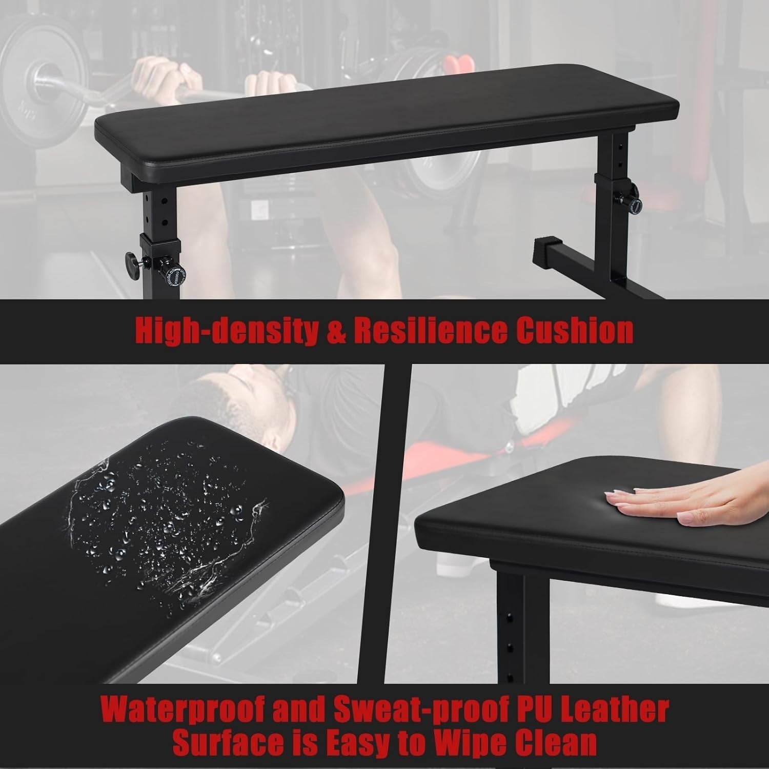 Adjustable Height Flat Weight Bench 440lb Compact Home Gym Trainer