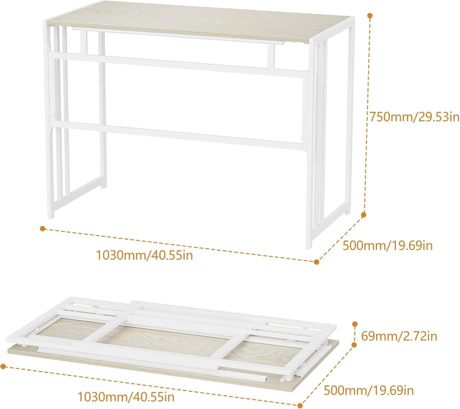 Folding Computer Desk 100x50cm No Assembly Study Writing Table Beige