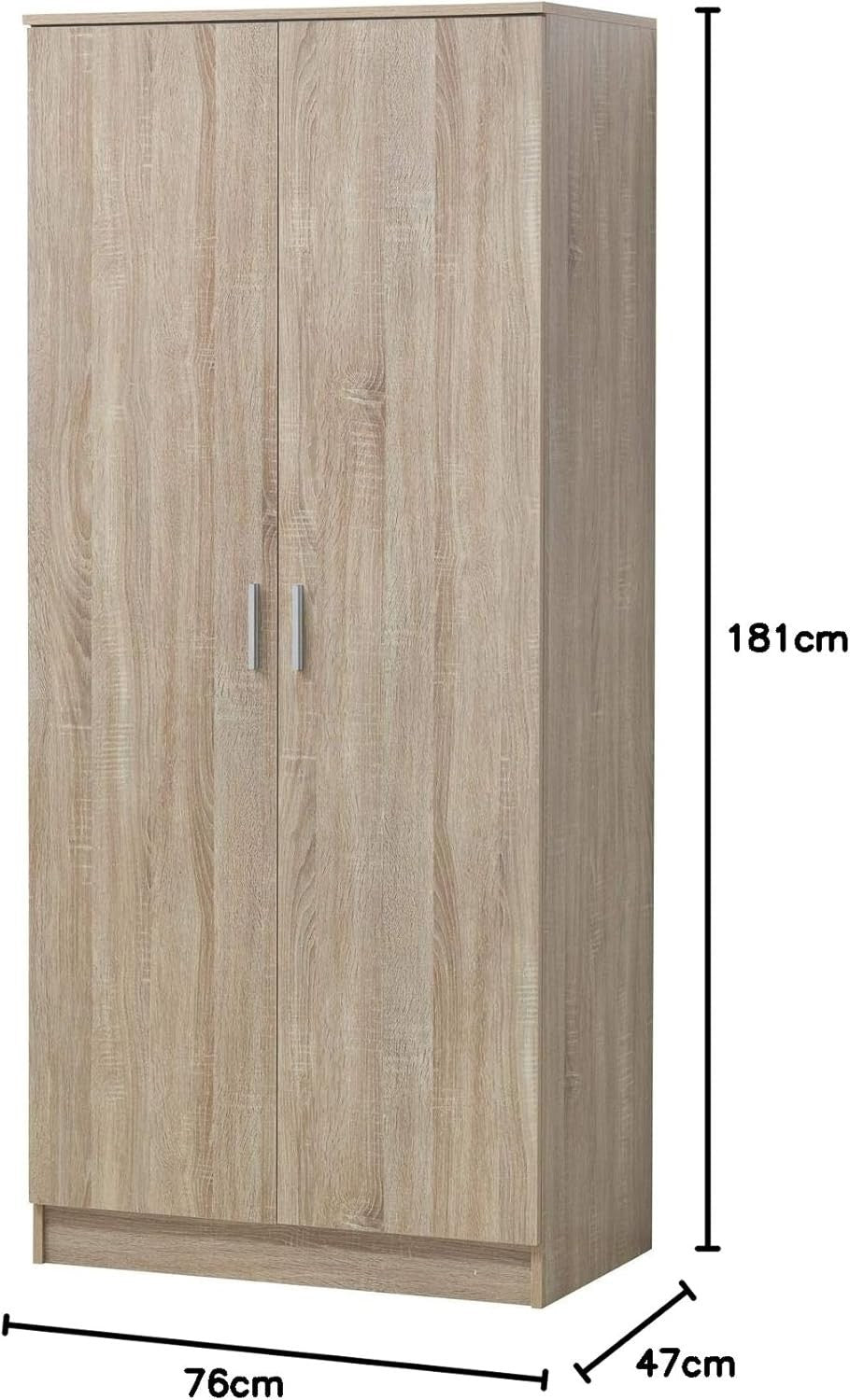 Oak Effect Wardrobe with Shelves & Rail – Bedroom Storage Double Doors