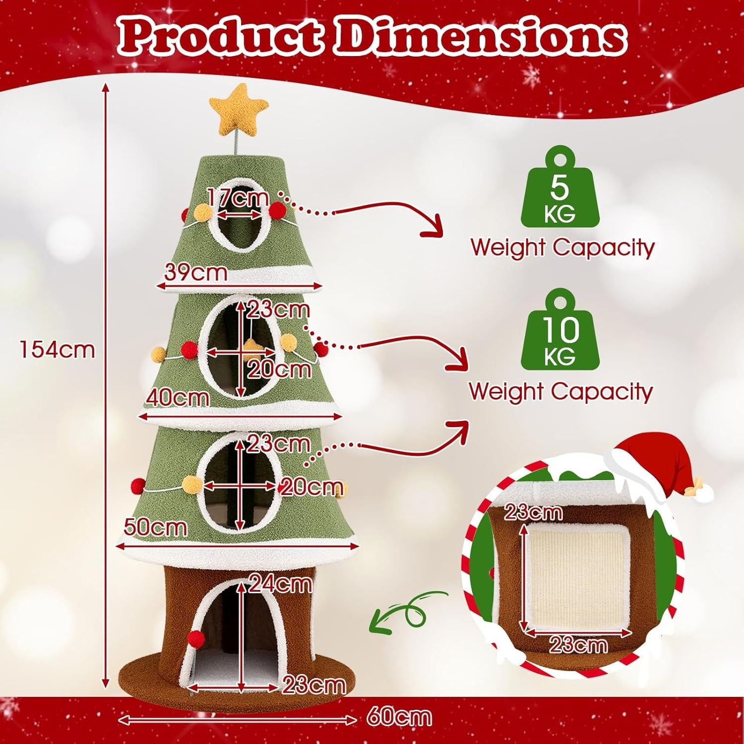 Christmas Cat Tree Tower 154cm Festive Green Multi-Level Condo Scratcher