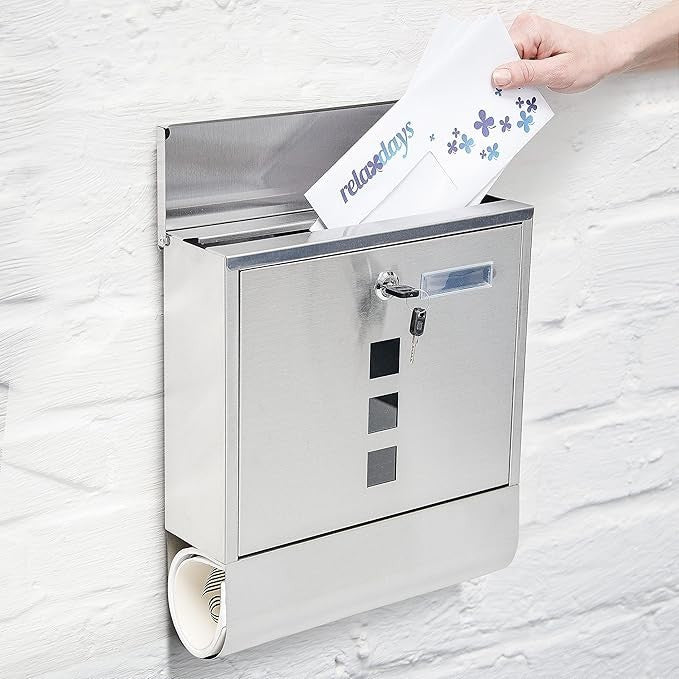 Wall Mounted Stainless Steel Mailbox Lockable Letterbox A4 Slot + Windows