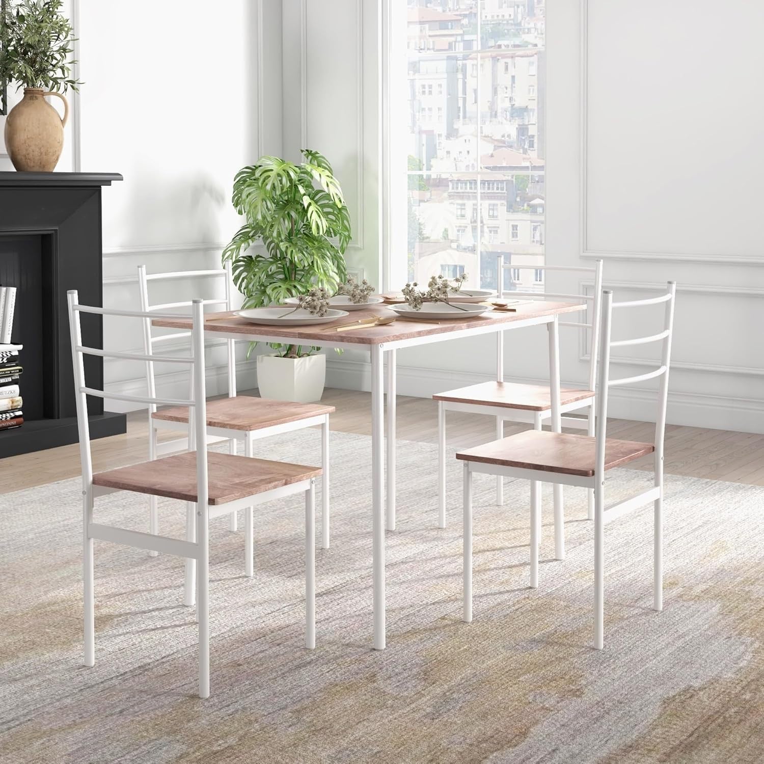 Space-Saving 5-Piece Dining Set with Steel Frame & Wood Table – Compact Fit