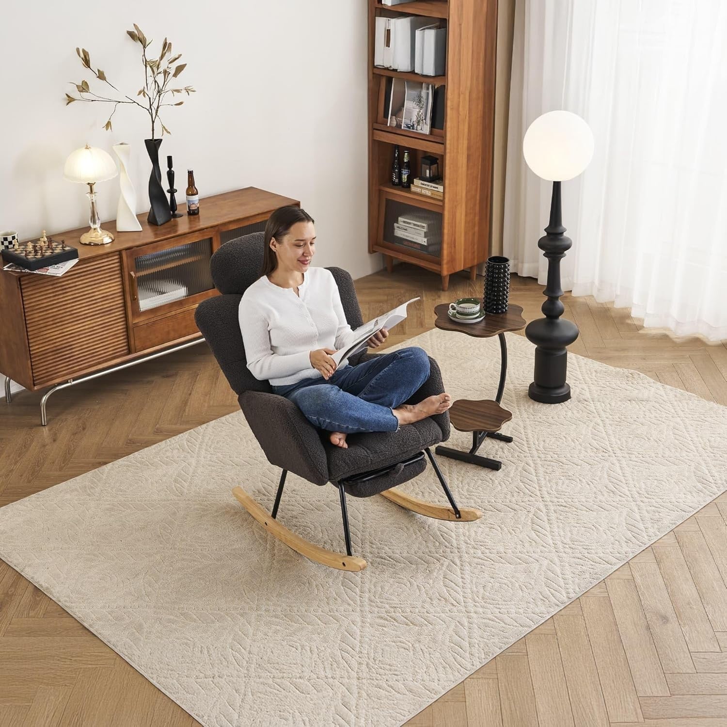 Recliner Rocking Chair w/ Footstool & Headrest – Ergonomic, Cozy, 125cm