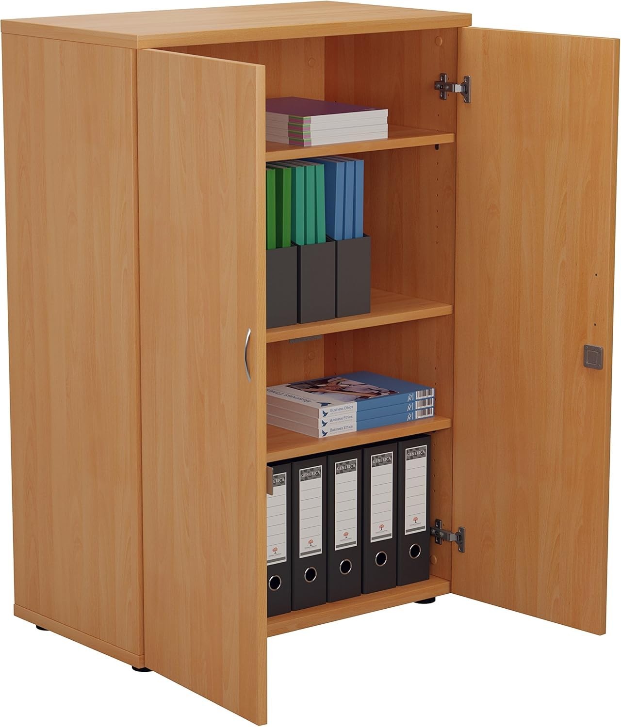Beech Office Storage Cupboard 3 Shelf Lockable 120cm Tall Unit
