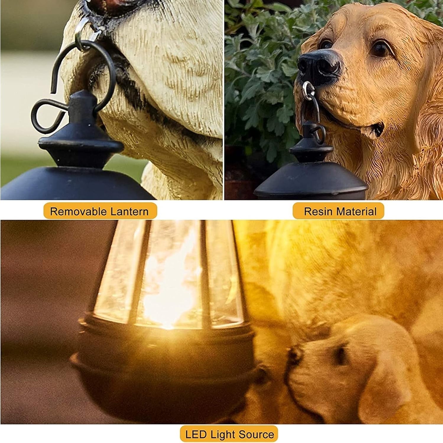 Rottweiler Garden Dog Statue with Solar Lantern Outdoor Resin Ornament