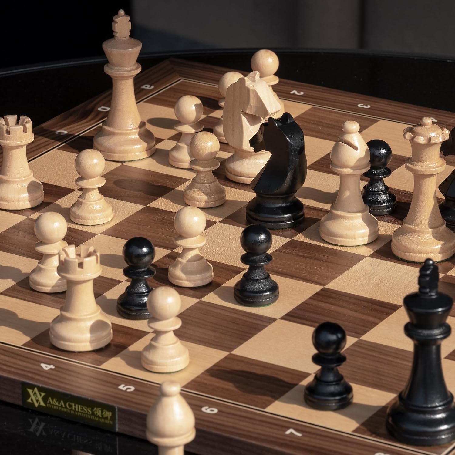 Triple Weighted Wooden Chess Pieces Set 3.75" King w/ Bags & Extra Queens