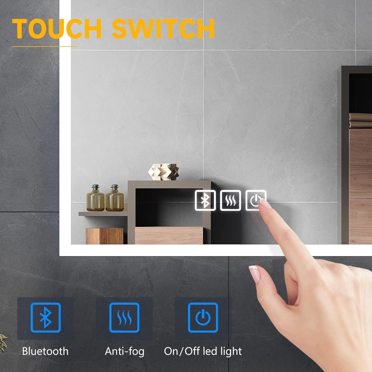 LED Bathroom Mirror Bluetooth Speaker Demister 600x500mm Wall Mounted