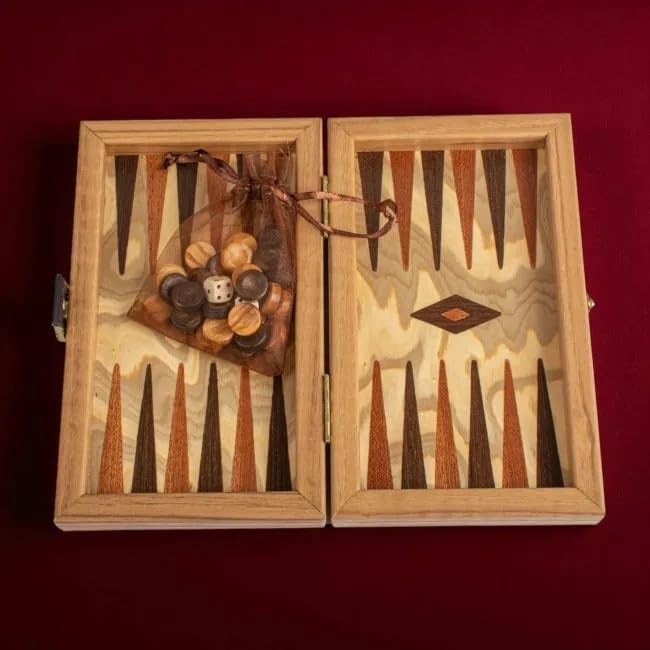 Luxury Wooden Backgammon Set Travel Size Olive Burl Board Game for Adults