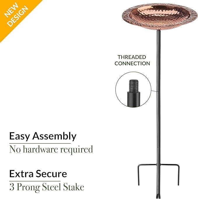 13" Pure Copper Bird Bath Bowl on Garden Pole – Handcrafted Outdoor Décor