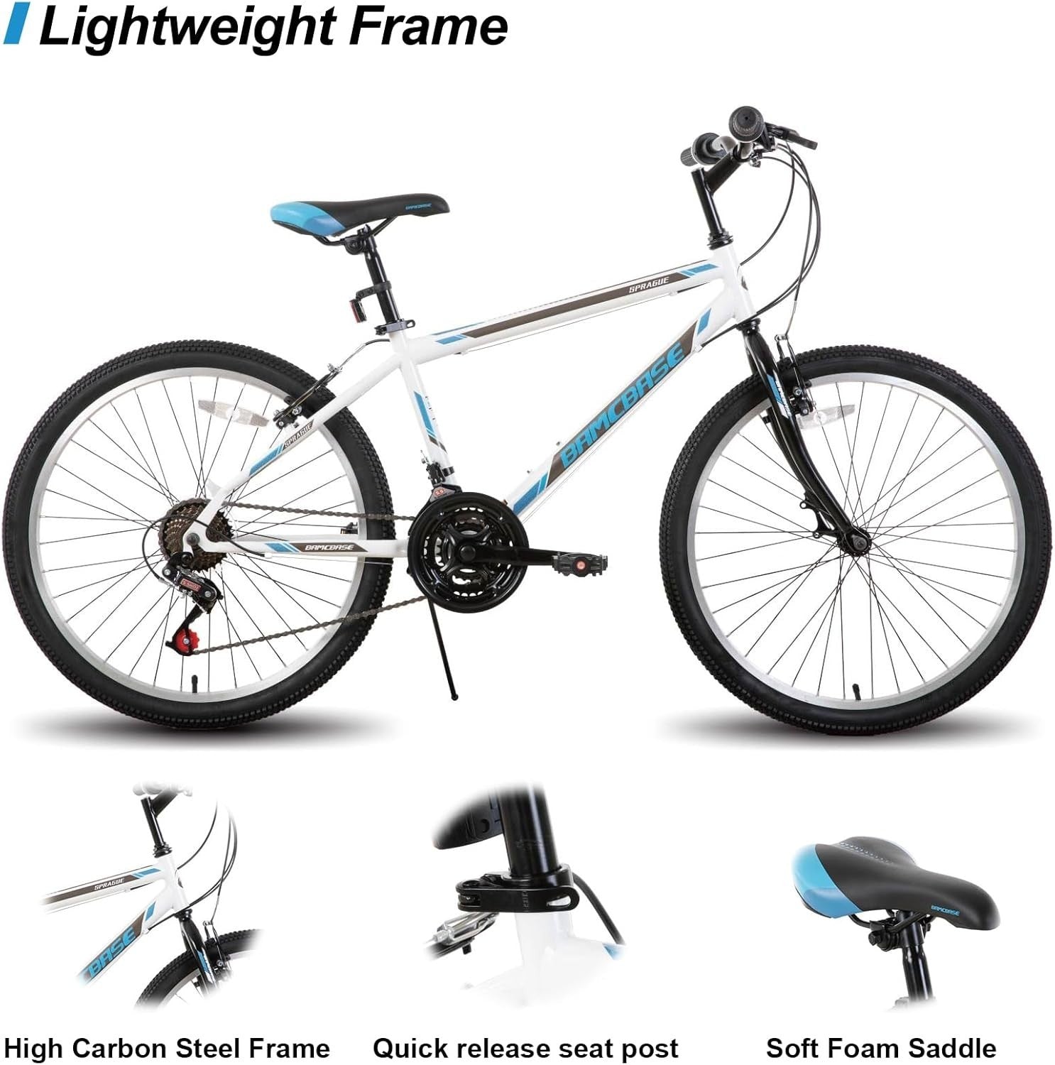 24" Adult Mountain Bike 21-Speed Steel Frame MTB Hybrid Off-Road Bicycle
