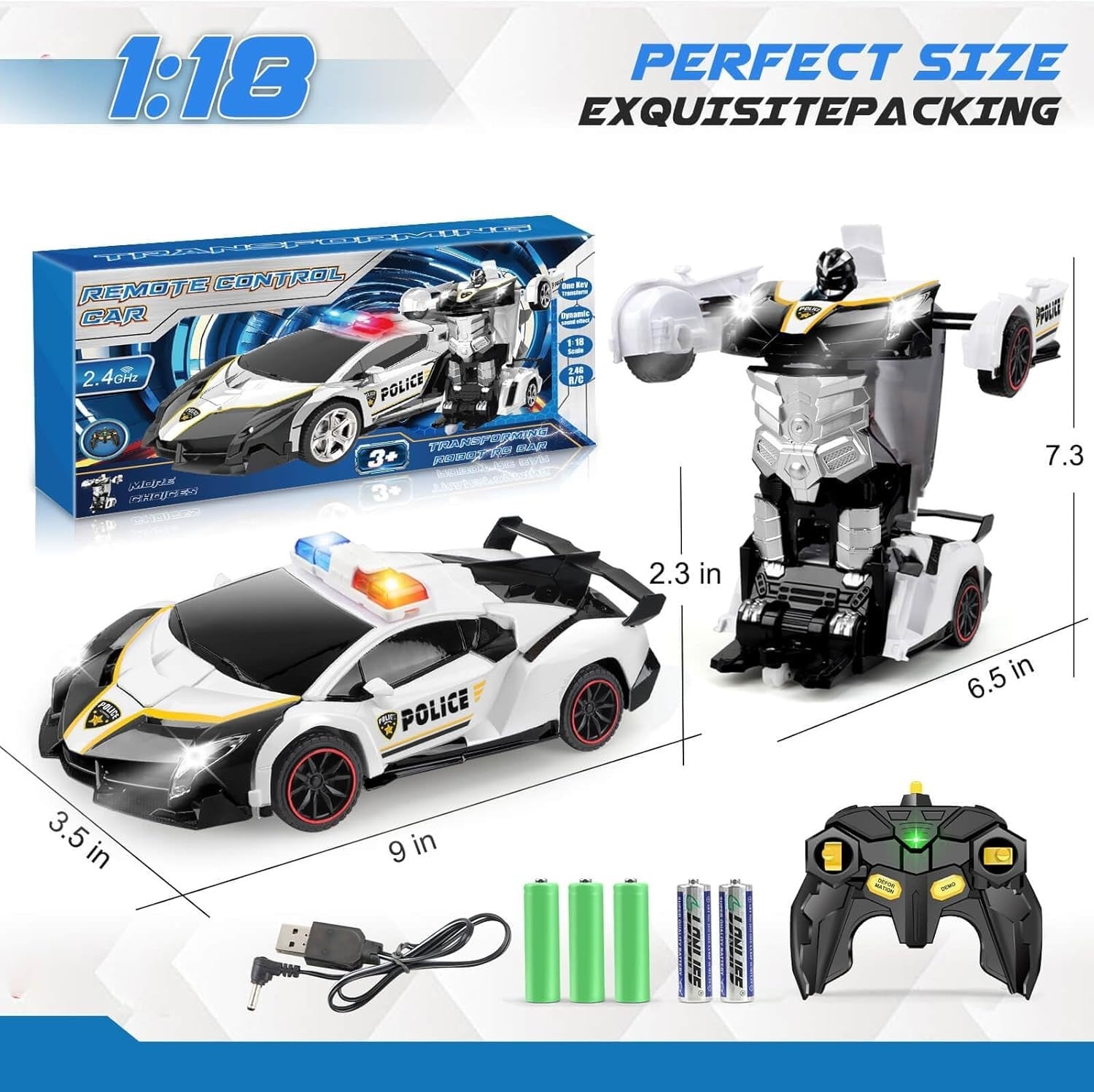 Transforming RC Police Car Robot Toy – Remote Control Car for Kids 3-8