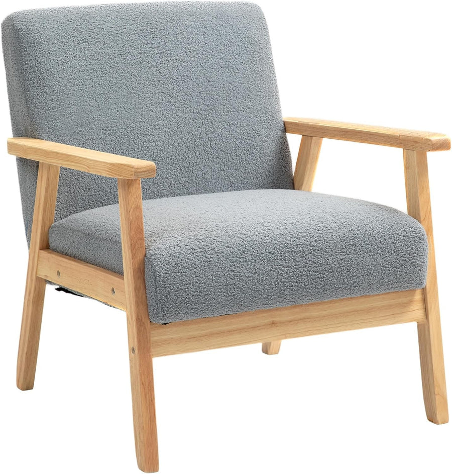 Grey Accent Armchair Wide Seat Cashmere Fabric Wood Legs