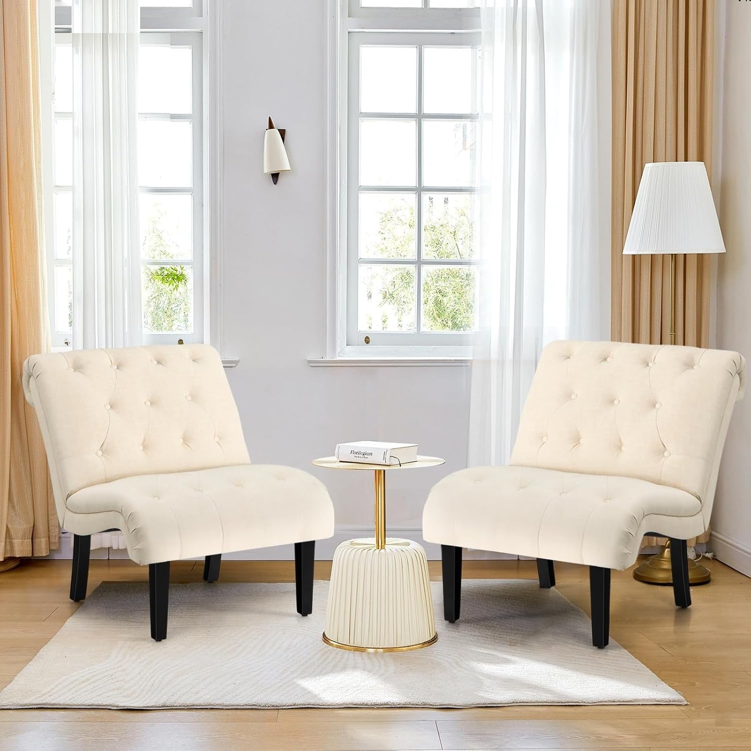 Modern Accent Chair Linen Lounge Tub Chair Button Tufted Beige