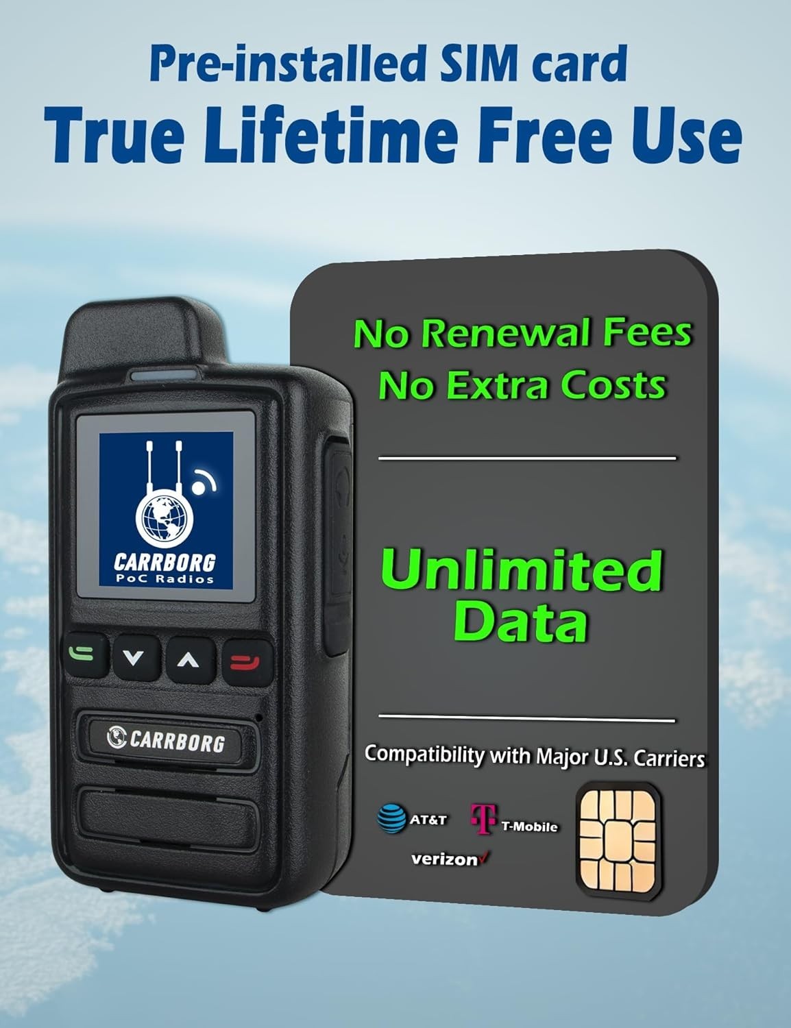 4G LTE Walkie Talkies Unlimited Range Global POC Radio 2 Pack SIM