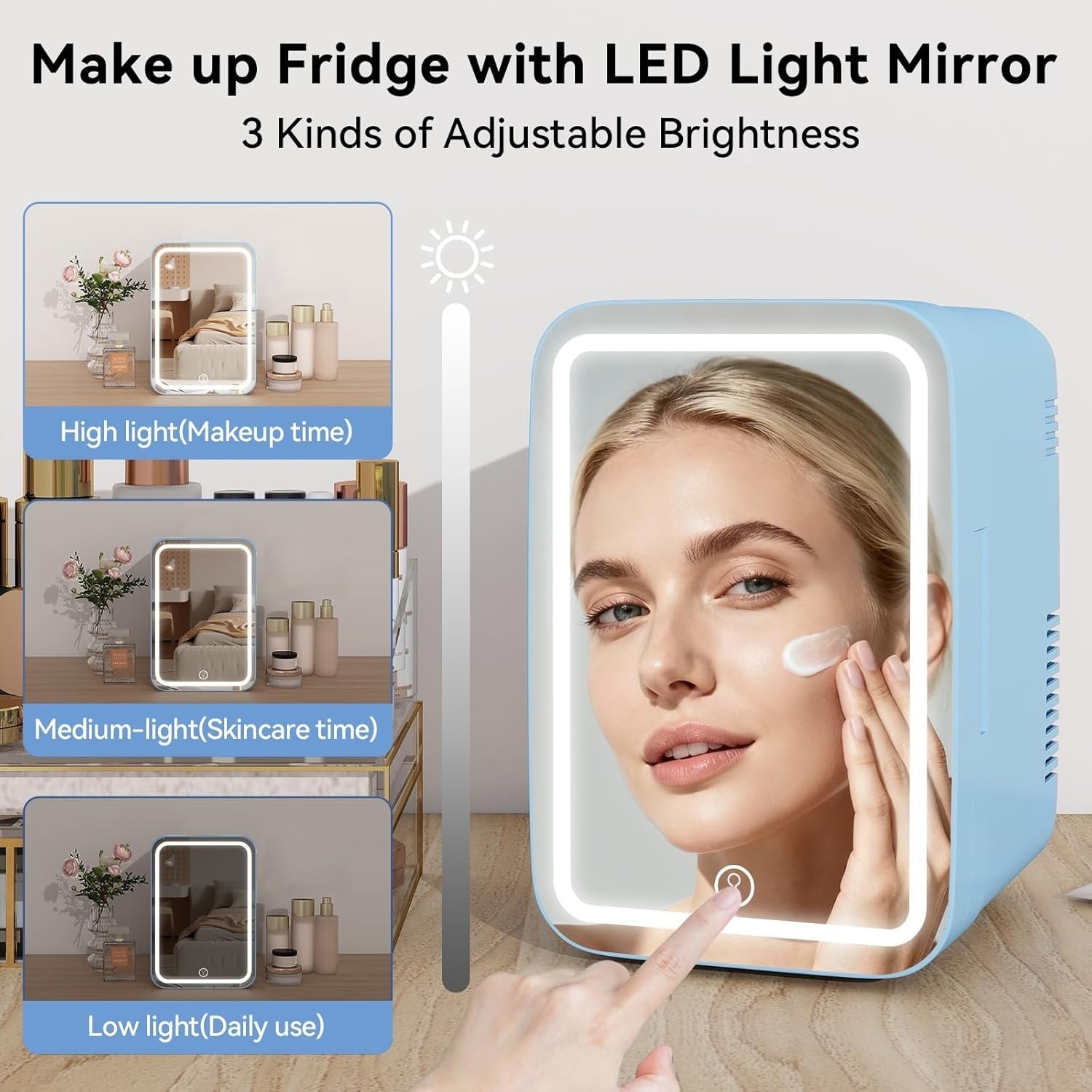 4L Portable Mini Skincare Fridge Cooler & Warmer LED Mirror AC/DC Blue