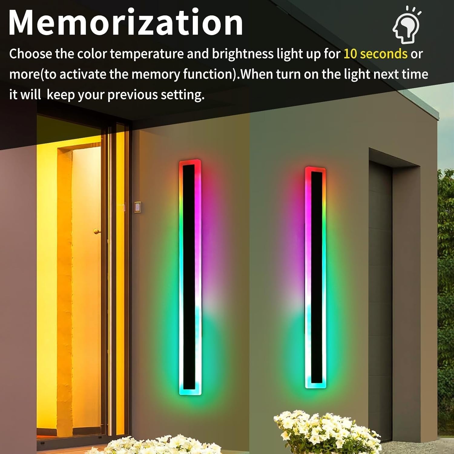 RGB Outdoor Wall Lights 2Pack 120CM LED Color Changing Dimmable