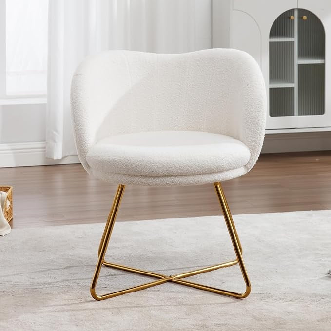 Faux Fur Accent Armchair Gold Metal Legs Vanity Cocktail Chair