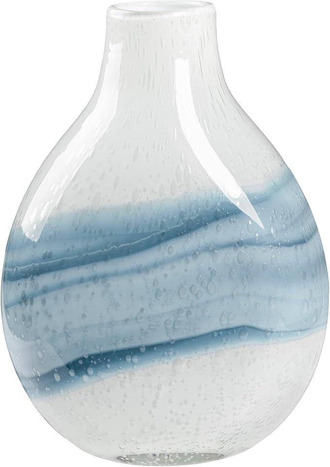 White Hand Blown Glass Vase 27cm Modern Coastal Table Centerpiece Decor