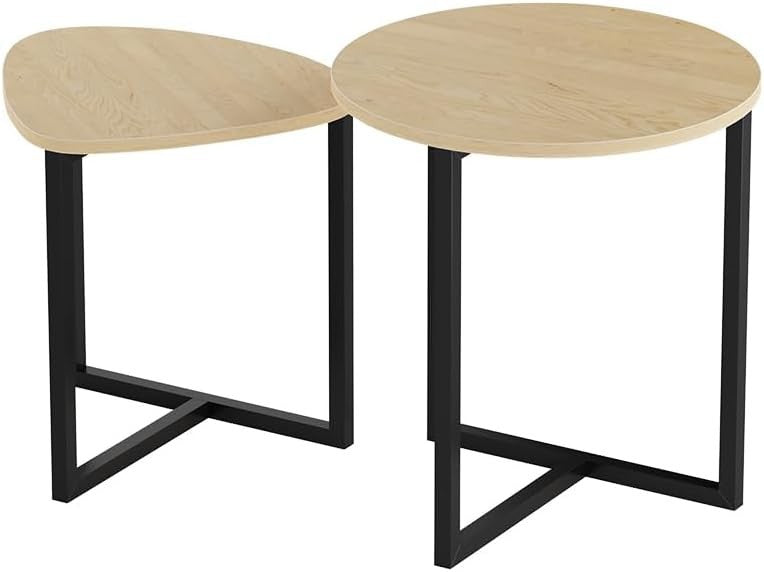 Space-Saving Nesting Coffee Tables Set 2, Round & Triangle Side End Table