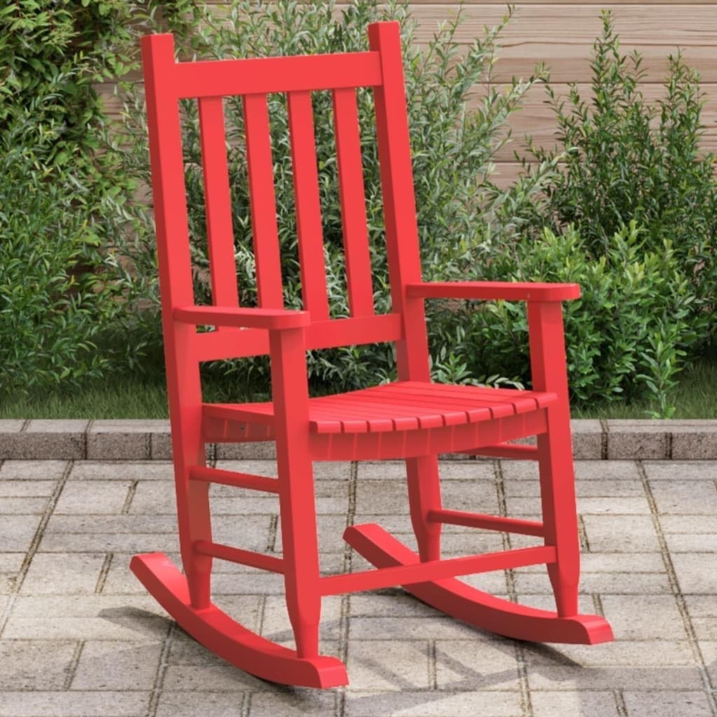 Kids Wooden Rocking Chair Red – Indoor Outdoor Safe Seat, Poplar Wood