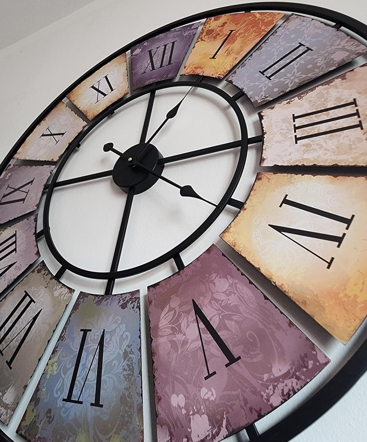 XXL 88cm Retro Metal Wall Clock - Silent Roman Numerals, Art Deco Decor
