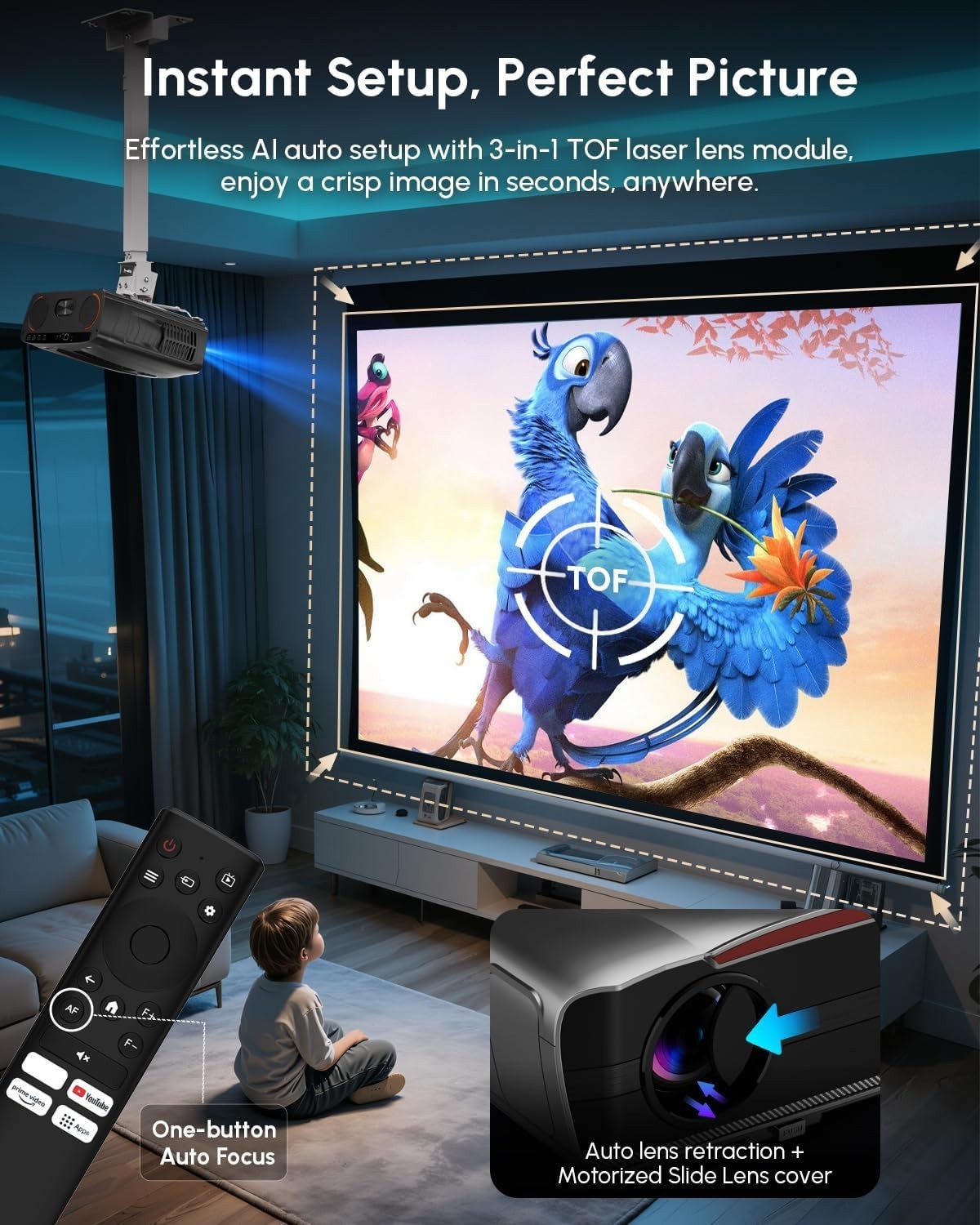 2400 ANSI 4K Daylight Smart Projector HDR10+ WiFi6 40W Dolby DTS